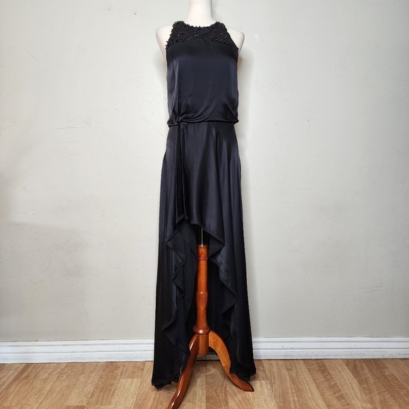 Halston Heritage Black Silk and Sequin Asymmetrical Gown size 4 - Picture 1 of 13